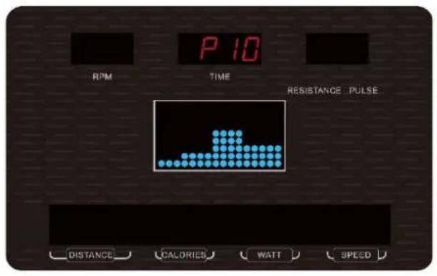 P 10 RPM TIME RESISTANCE PULSE DISTANCE CALORIES WATT SPEED