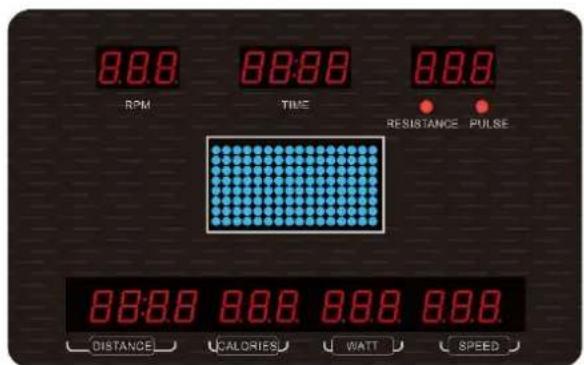 8:00 RPM 8:00 TIME 8:00 RESISTANCE PULSE 8:00 DISTANCE CALORIES WATT SPEED