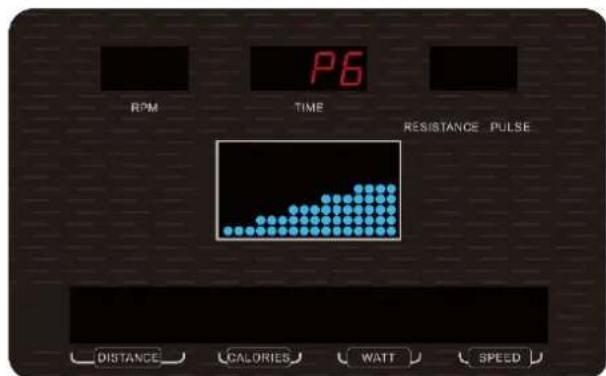 P6 RPM TIME RESISTANCE PULSE DISTANCE CALORIES WATT SPEED