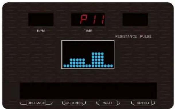 P11 RPM TIME RESISTANCE PULSE DISTANCE CALORIES WATT SPEED