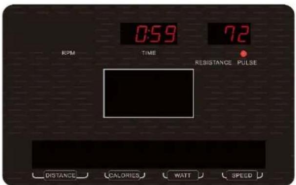 0:59 72 RPM TIME RESISTANCE PULSE DISTANCE CALORIES WATT SPEED