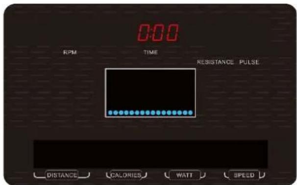 0:00 RPM TIME RESISTANCE PULSE DISTANCE CALORIES WATT SPEED