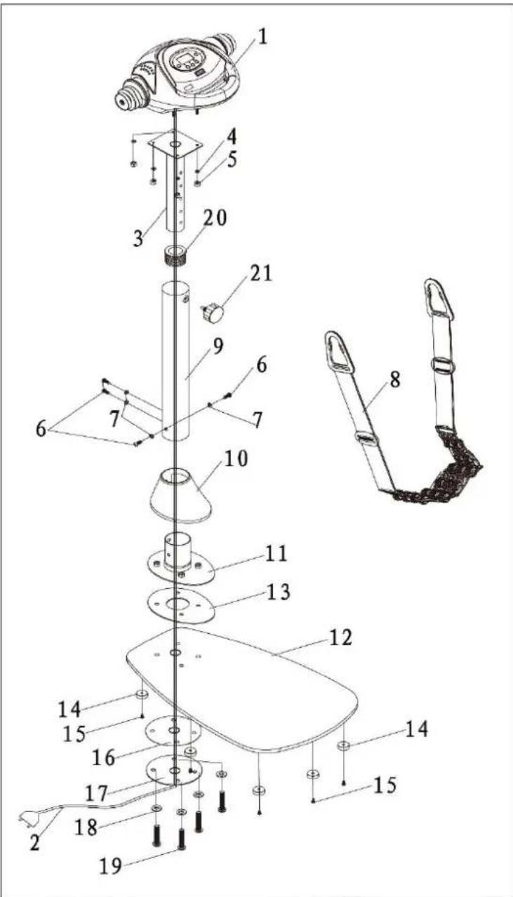 Exploded view diagram of a mechanical device with numbered parts for identification