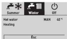 Summer Winter Off Hot water HEating MAN 40°C Esc