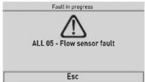 Fault in progress ALL 05 - Flow sensor fault Esc