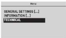 Menu GENERAL SETTINGS [...] INFORMATION [...] TECHNICAL