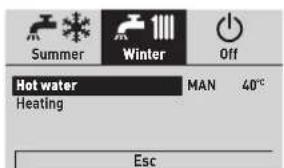 Summer Winter Off Hot water MAN 40°C Heating Esc