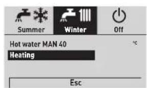 Summer Winter Off Hot water MAN 40 Heating Esc