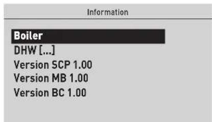 Information Boiler DHW [...] Version SCP 1.00 Version MB 1.00 Version BC 1.00