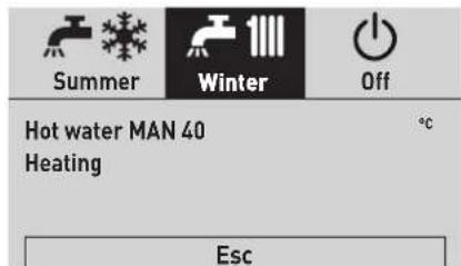 Summer Winter Off Hot water MAN 40 Heating Esc