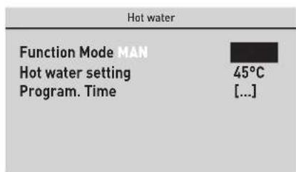 Hot water Function Mode MAN Hot water setting 45°C Program. Time [...]