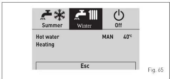 Summer Winter Off Hot water HEating MAN 40°C Esc Fig. 65