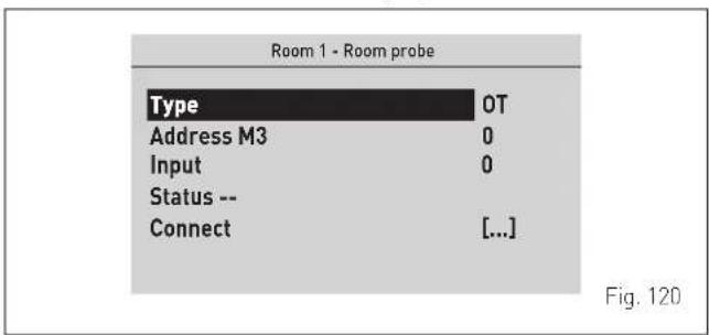 Room 1 - Room probe Type OT Address M3 0 Input 0 Status -- Connect [...] Fig. 120