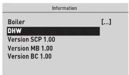 Information Boiler [...] DHW Version SCP 1.00 Version MB 1.00 Version BC 1.00