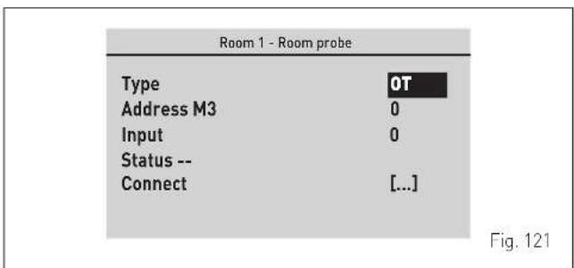 Room 1 - Room probe Type OT Address M3 0 Input 0 Status -- Connect [...] Fig. 121