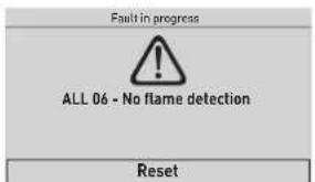 Fault in progress ALL D6 - No flame detection Reset