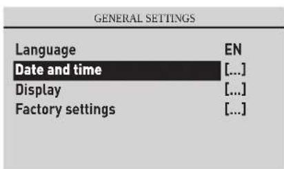 GENERAL SETTINGS Language EN Date and time [...] Display [...] Factory settings [...]