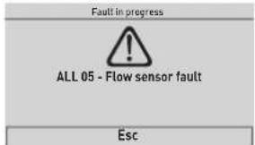 Fault in progress ALL 05 - Flow sensor fault Esc