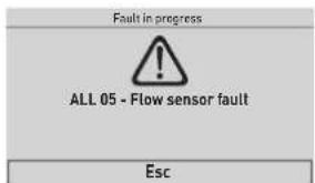 Fault in progress ALL 05 - Flow sensor fault Esc