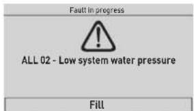 Fault in progress ALL 02 - Low system water pressure Fill