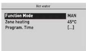 Hot water Function Mode MAN Zone heating 45°C Program. Time [...]
