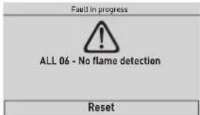 Fault in progress ALL 06 - No flame detection Reset