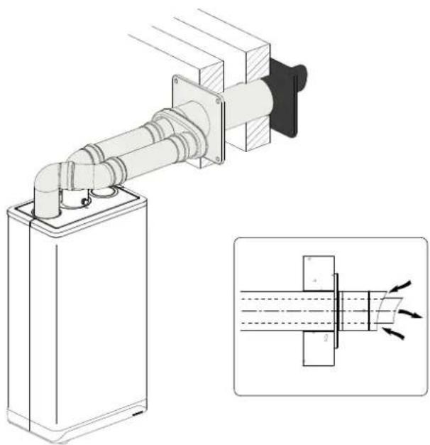 Technical line drawing of a mechanical assembly with pipe connection and cross-sectional view (no text or symbols)
