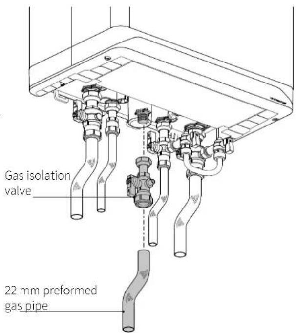 Gas isolation valve 22 mm preformed gas pipe