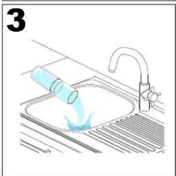 Illustration of a kitchen sink with a blue liquid being poured into it, no text or symbols present