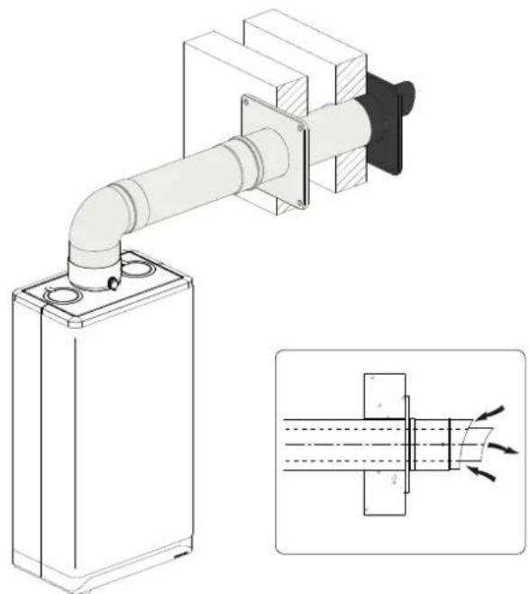 Technical illustration of a mechanical assembly with pipe connection and cross-sectional view (no text or symbols)