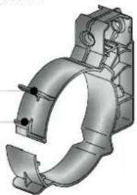 3D mechanical component diagram showing a curved bracket and mounting bracket (no text or symbols)