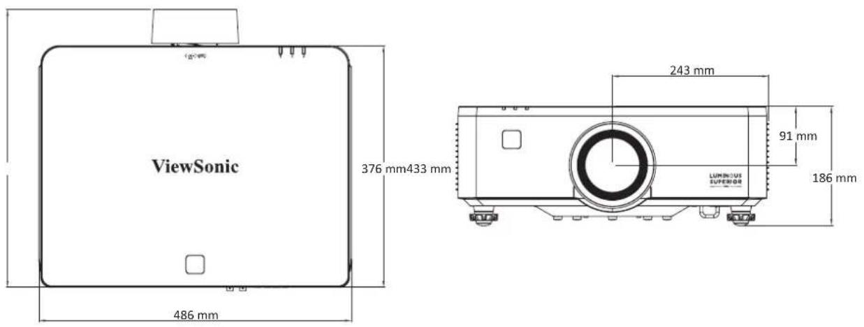 VIEWSONIC LS950WU - Rozměry projektoru - 2