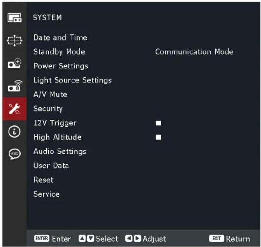 VIEWSONIC LS950WU - System Menu (Systémová nabídka) - 1