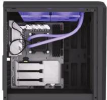 Interior view of a server rack with internal components and purple cables (no visible text or labels)