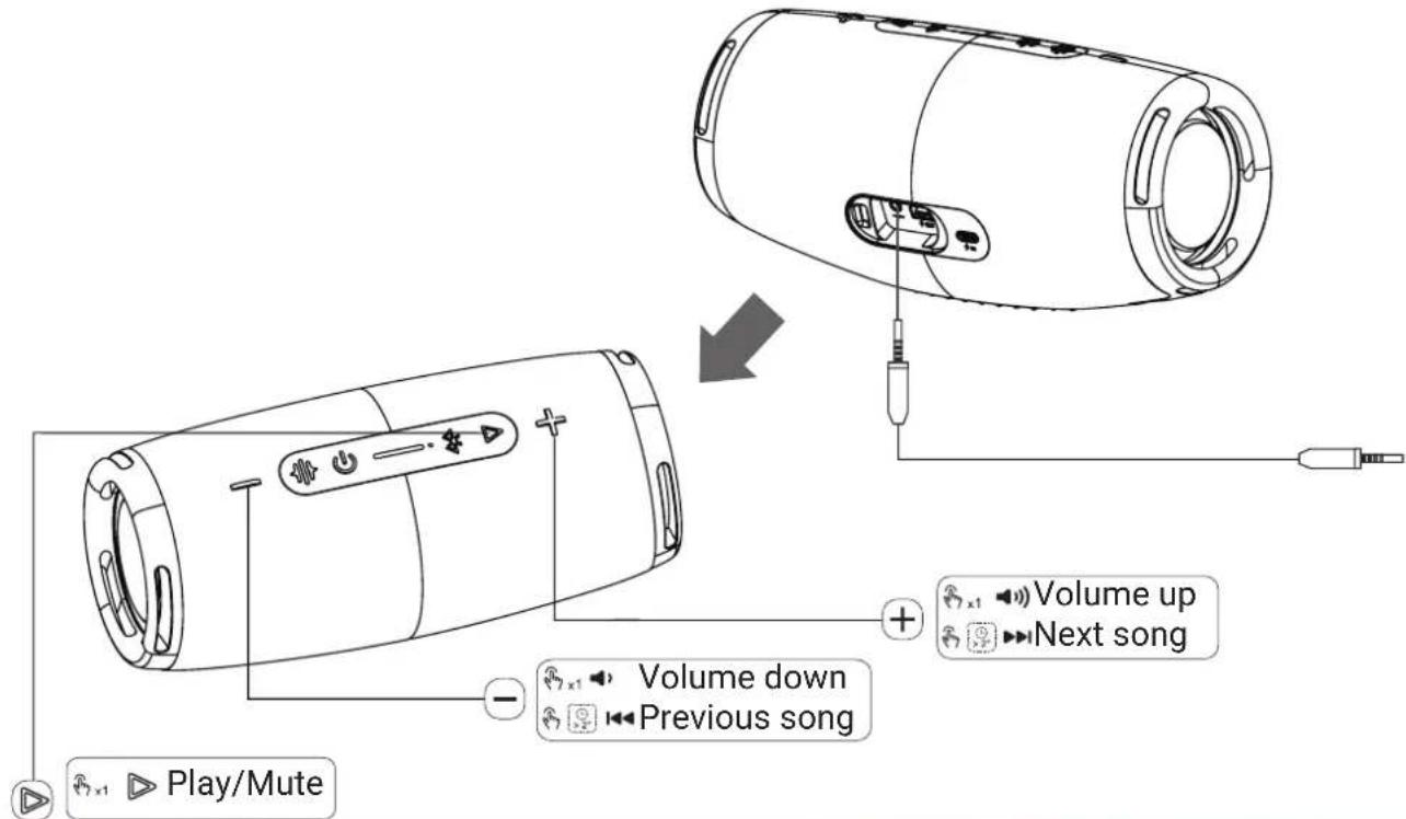 Play/Mute Volume down Previous song Volume up Next song