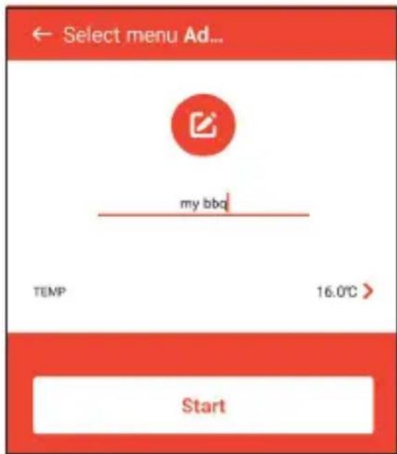 ← Select menu Ad... my bbq TEMP 16.0°C > Start