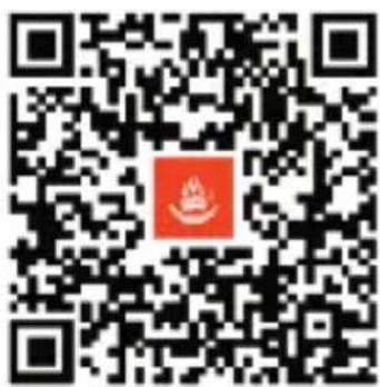 QR code with a red central logo containing a stylized flame or flame symbol.