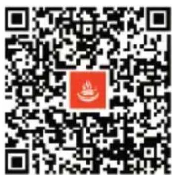 QR code with a red central logo containing a stylized flame or torch symbol