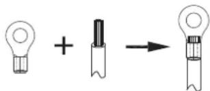 Diagram showing a light bulb and its combination with a segmented plug, followed by a final plug assembly.