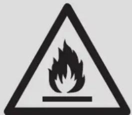 Warning sign depicting a flame symbol in a triangular shape, commonly used to indicate hazard or caution.