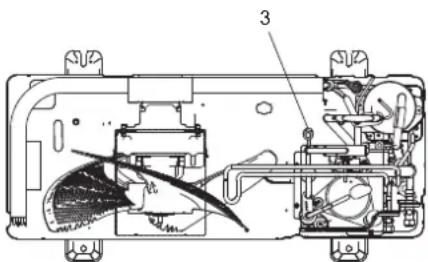 Technical diagram of an internal mechanical device with labeled components and a numbered part (3)