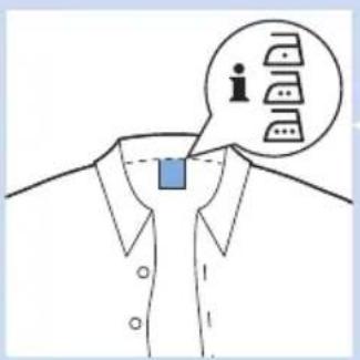 Diagram showing a shirt collar with an icon labeled 'i' pointing to a list of items, likely illustrating item selection or categorization.