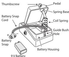 Thumbscrew Battery Snap Cord + - Battery Snap 9 V Battery Pedal Spring Base Coil Spring Guide Bush Hole Battery Housing