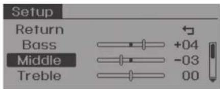 Setup Return Bass +04 Middle -03 Treble 00