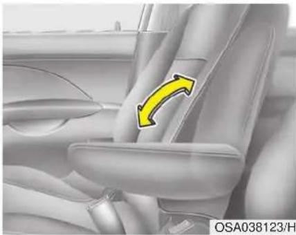 HYUNDAI ix20 (2018) - Seat cushion height (for driver's seat) To change the height of the seat cushion, move the lever upwards or downwards. - 1