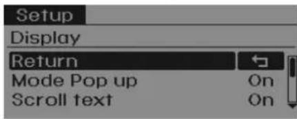 Setup Display Return Mode Pop up On Scroll text On
