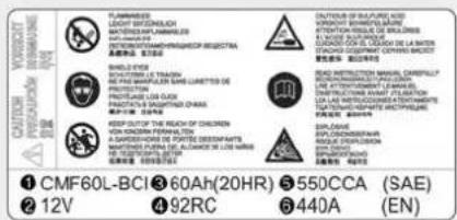 CAMF60L-BCI 30Ah(20HR) 550CCA (SAE) 1 CMF60L-BCI 30Ah(20HR) 550CCA (SAE) 2 12V 492RC 5440A (EN)