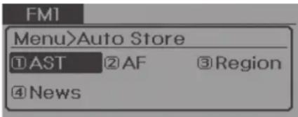 FM1 Menu>Auto Store ①AST ②AF ③Region ④News