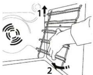 Diagram illustrating a mechanical or electrical process with labeled components and directional arrows, including '1' and '2' annotations.