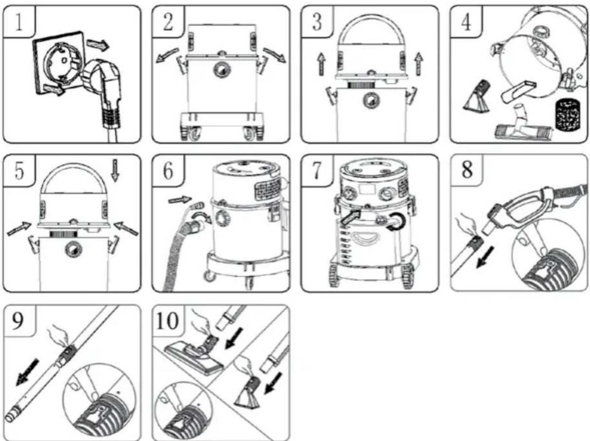MPM MOD-49 - ASSEMBLING AND CONNECTING OF THE VACUUM CLEANER - 1